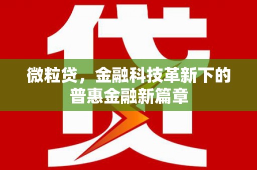 沐川微粒贷，金融科技革新下的普惠金融新篇章